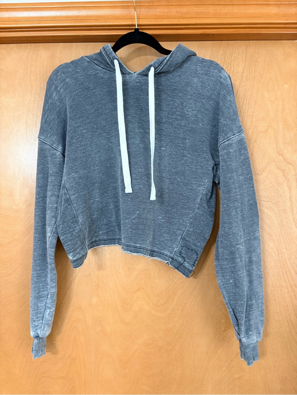 Washed Gray Cropped Hoodie with Drawstring